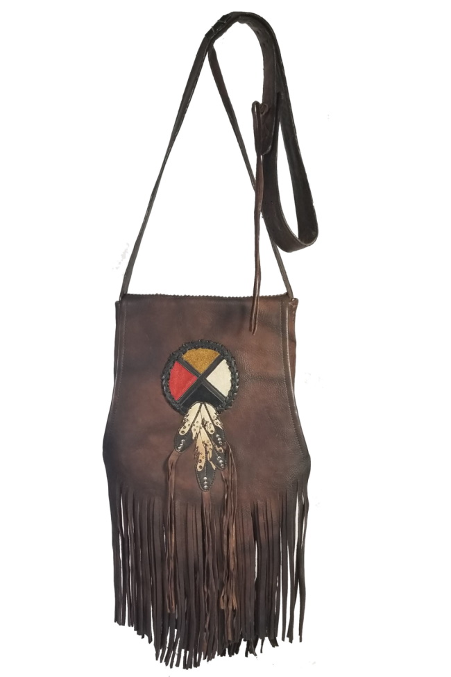 (image for) Circle Of Life Native American Feather Leather Shoulder Bag